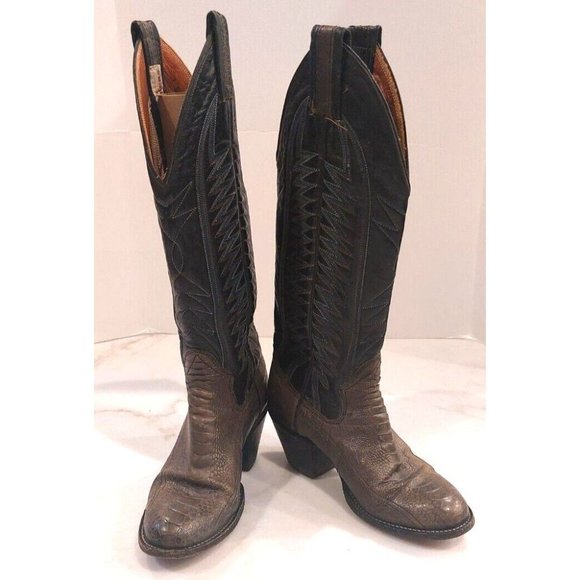 Rare Sanders Gray Ostrich Leg Leather Cowboy Western Boots Women's Size 5B - Picture 1 of 11